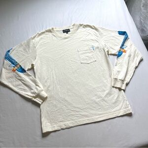 SHADOW HILL‎ ivory cream crew neck logo one pocket graphic long sleeve T-shirt